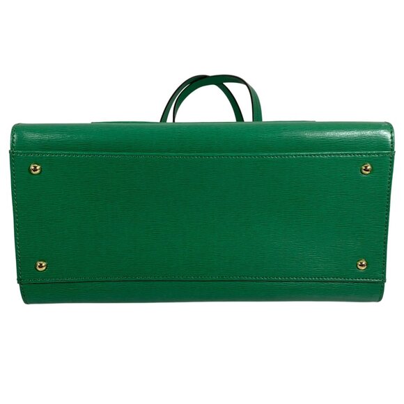 Ralph Lauren RLL Green Leather Structured Tote Shoulder Bag w/ Bag Charm/Fob EUC - Picture 8 of 13